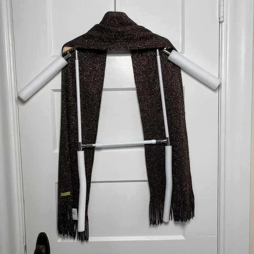 ECHO Metallic Brown Scarf Womens OS NWT Autumnal Boho Chic Knitware Fringe Cozy